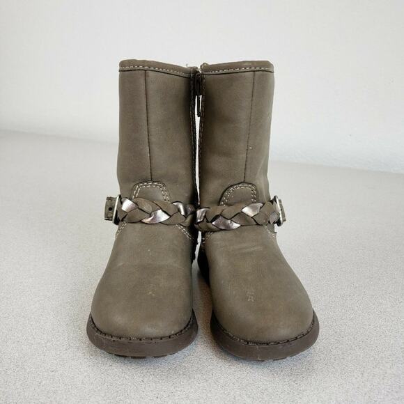 Oshkosh B Gosh Girls Brown Leather Round Toe Zipper Ankle Booties Size 6 - Picture 2 of 6